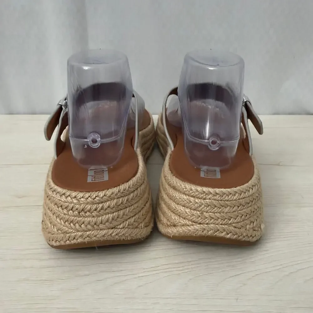 FitFlop Sandals Womens Size 10 F-Mode Espadrille Leather Flatform Silver